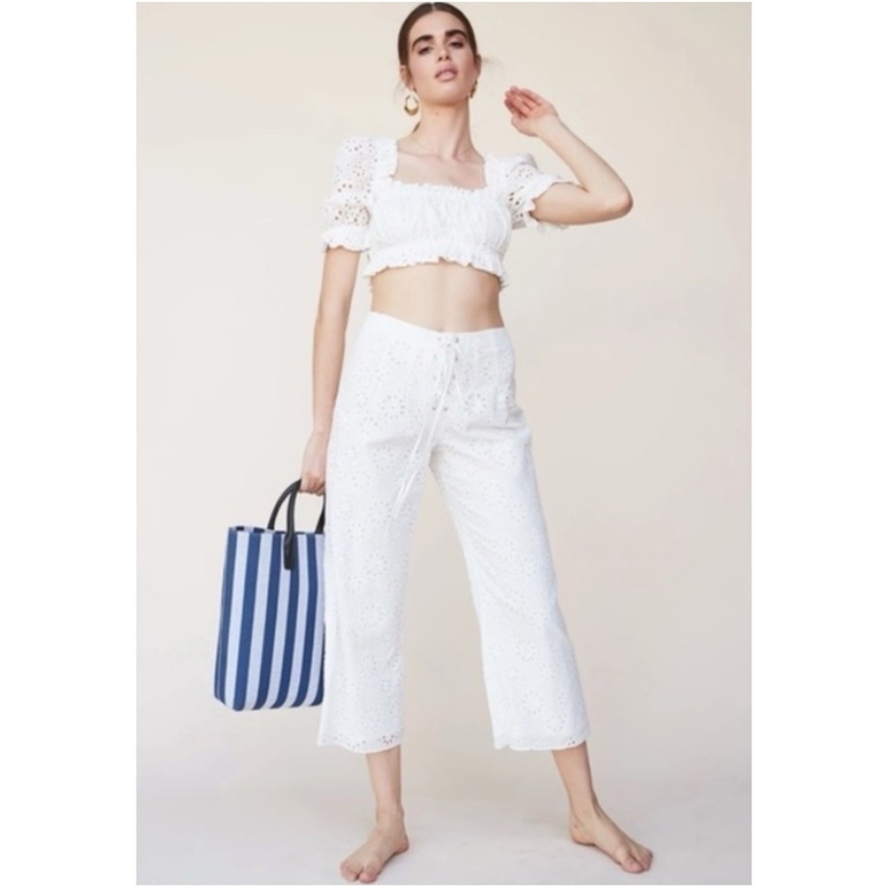 REVOLVE White Eyelet Wide Leg Cropped Pants